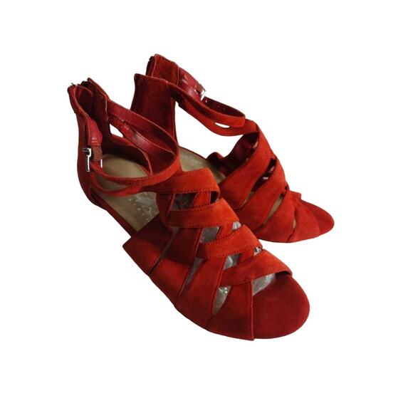 Lord & Taylor Womens Gema Strappy Heeled Sandals Red Suede Ankle Strap Zip 8.5 M - Picture 8 of 8